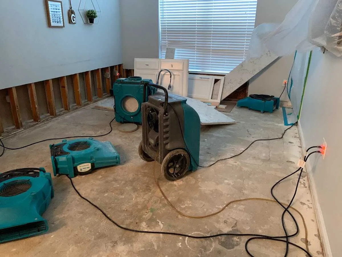 Dehumidifier in flood-cut room for Water Damage Restoration in Mount Carmel